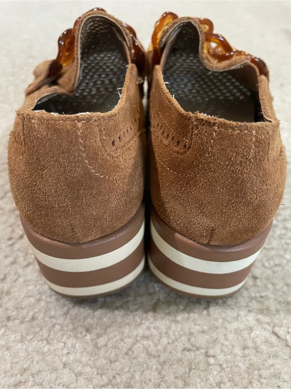 Dolce Vita Tan‎ Suede Platform Slip-On Loafers with Amber Chain